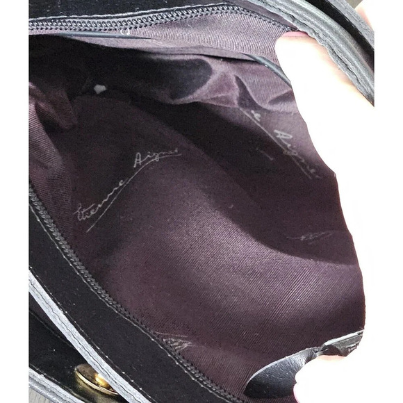 Aigner Crossbody Purse Shoulder Bag Handbag Smooth Black Leather Minimalist Vtg - Picture 11 of 12